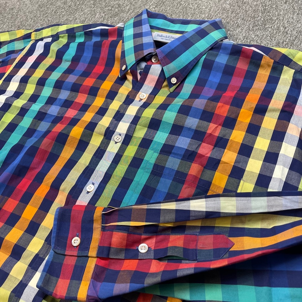 Bullock & Jones Mens Rainbow Gingham Check Button Down Shirt USA 16.75 Neck